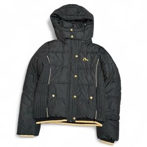 Y2K Evisu Hooded Puffer Black Japan Archive Black Gold Jacket
